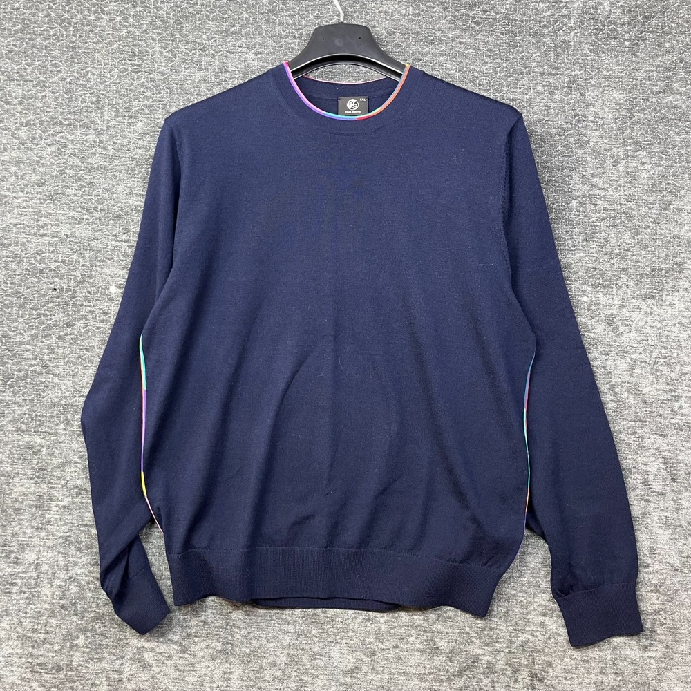 Paul Smith PS Merino Wool Sweater Men's Navy Rainbow Artist Stripe Classic - 2XL